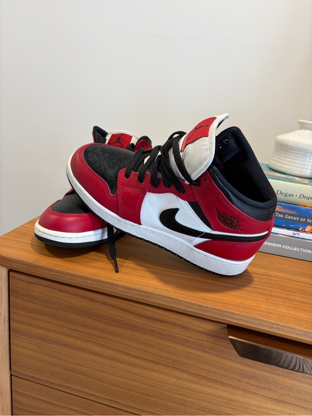 Jordan Kids Red, Black & White Mid-Top Sneakers. Excellent condition